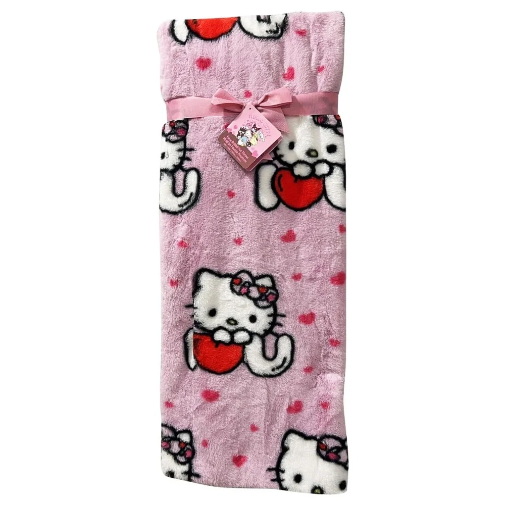 Hello Kitty Faux Rabbit Fur Throw Blanket - I Love You 50